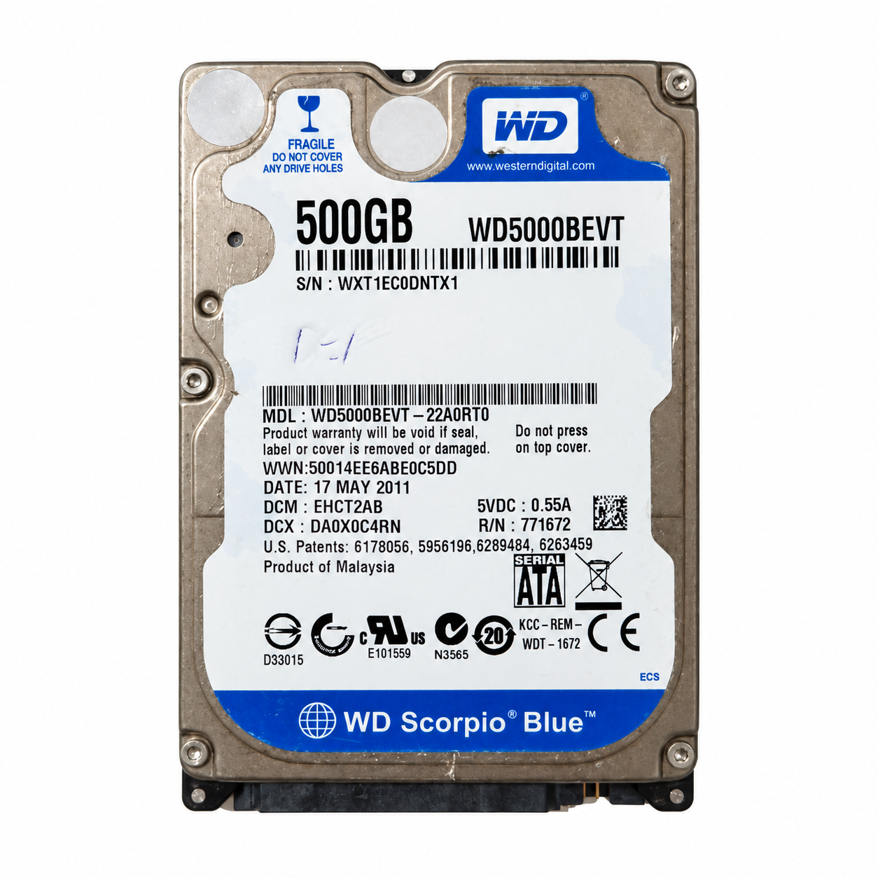 HD Western Digital Scorpio Blue 500GB 2,5" SATA para Notebook