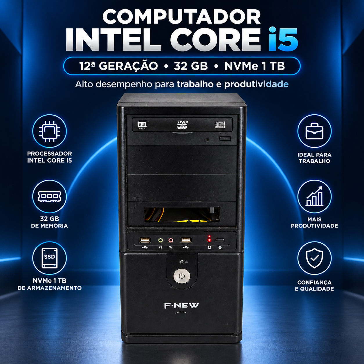 Computador Intel Core i5-12400F, 32GB DDR4, SSD NVMe Kingston 1TB