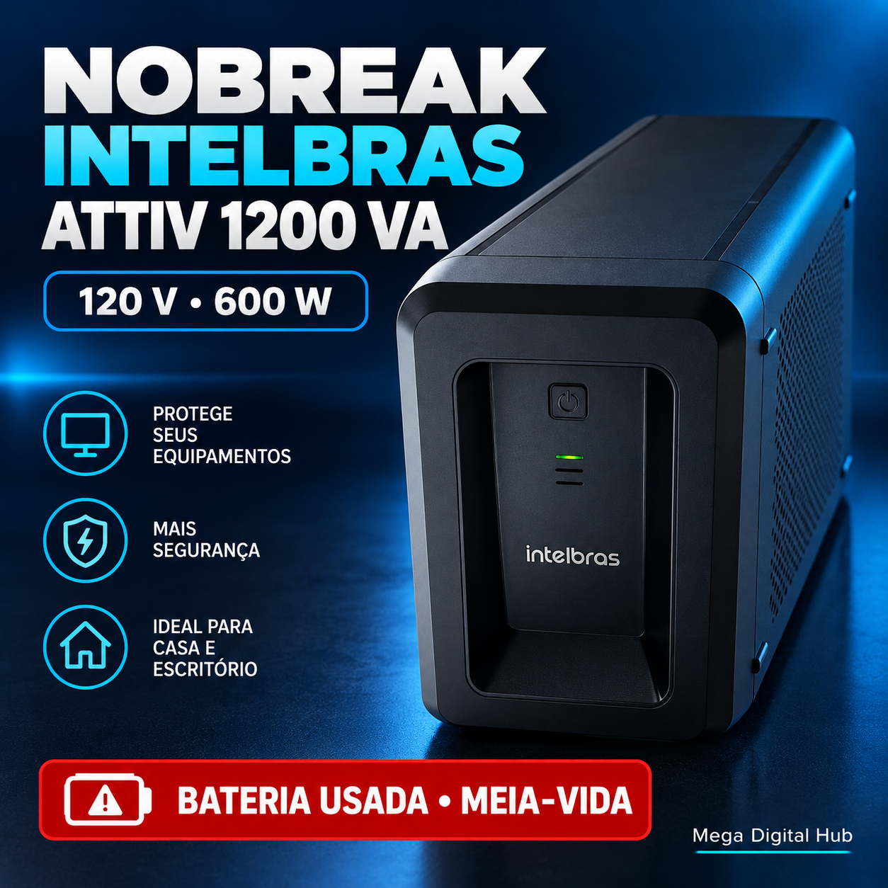 Nobreak Intelbras ATTIV 1200 VA 600 W 120 V com 8 Tomadas – Usado